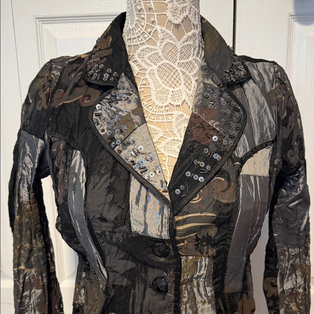 Alberto Makali patchwork blazer jacket three-button sequin embellishments S - Picture 2 of 12